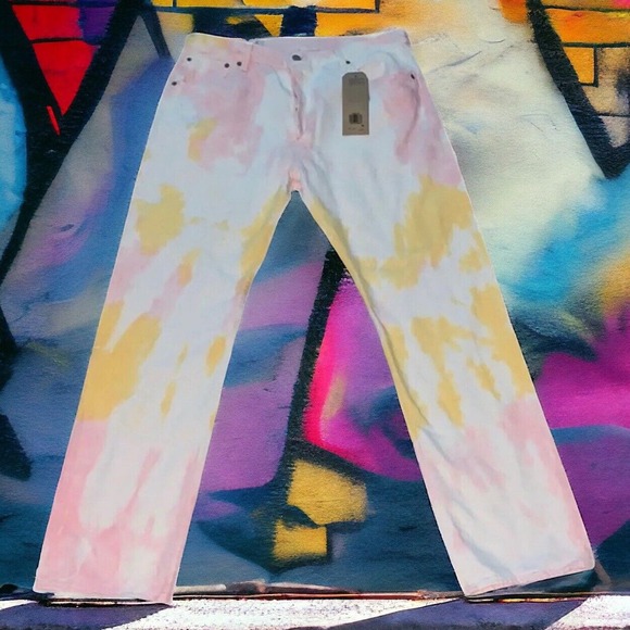 Levis 501 Straight Y2K White Tie Dye Hip Hop Jeans Mens 30x34 New Fast Ship - Picture 10 of 15